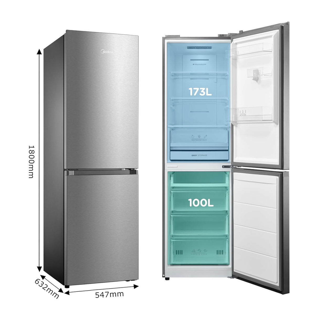 Freestanding Fridge Freezer 273L Stainless Steel - View 2