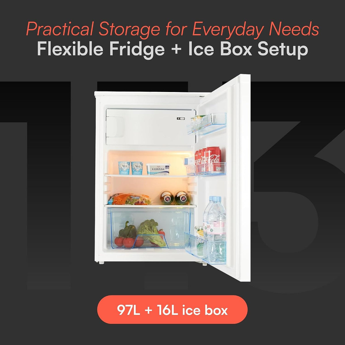 Freestanding Larder Fridge 113L 55cm With Ice Box White - View 5