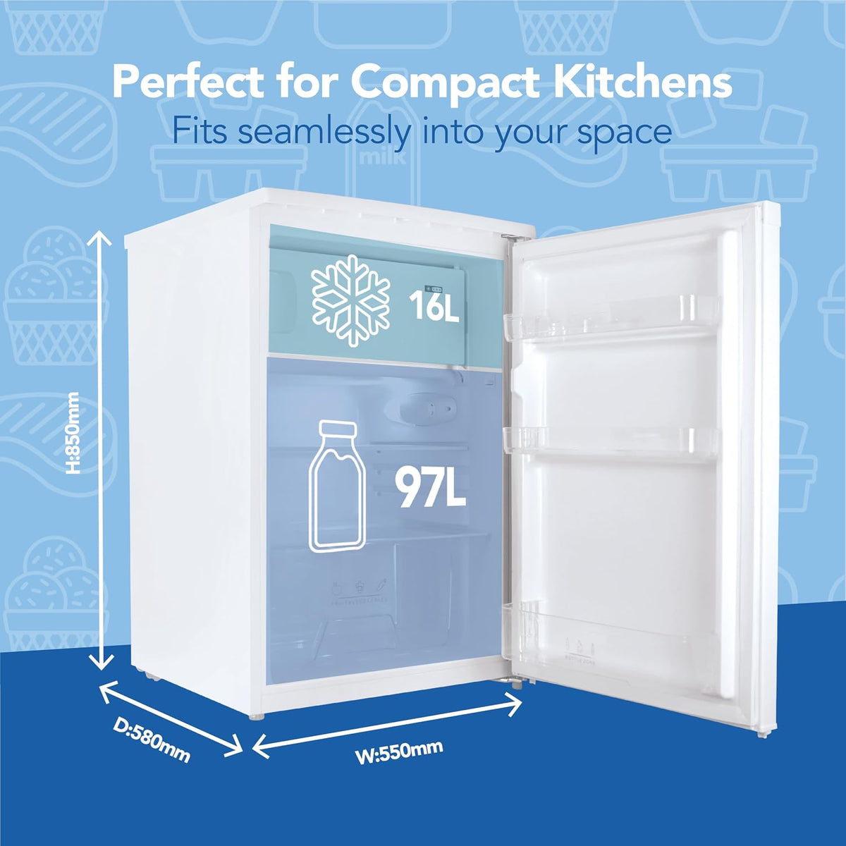 Under Counter Freestanding Fridge 97L White — image 3