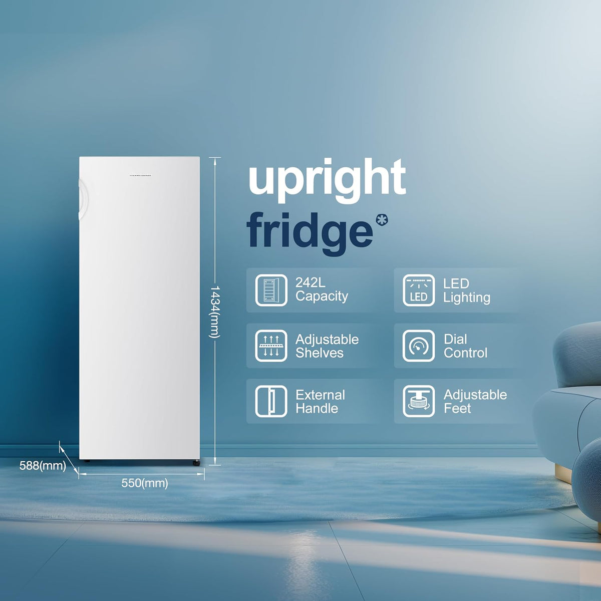 Freestanding Larder Fridge 242L 55cm White - View 3