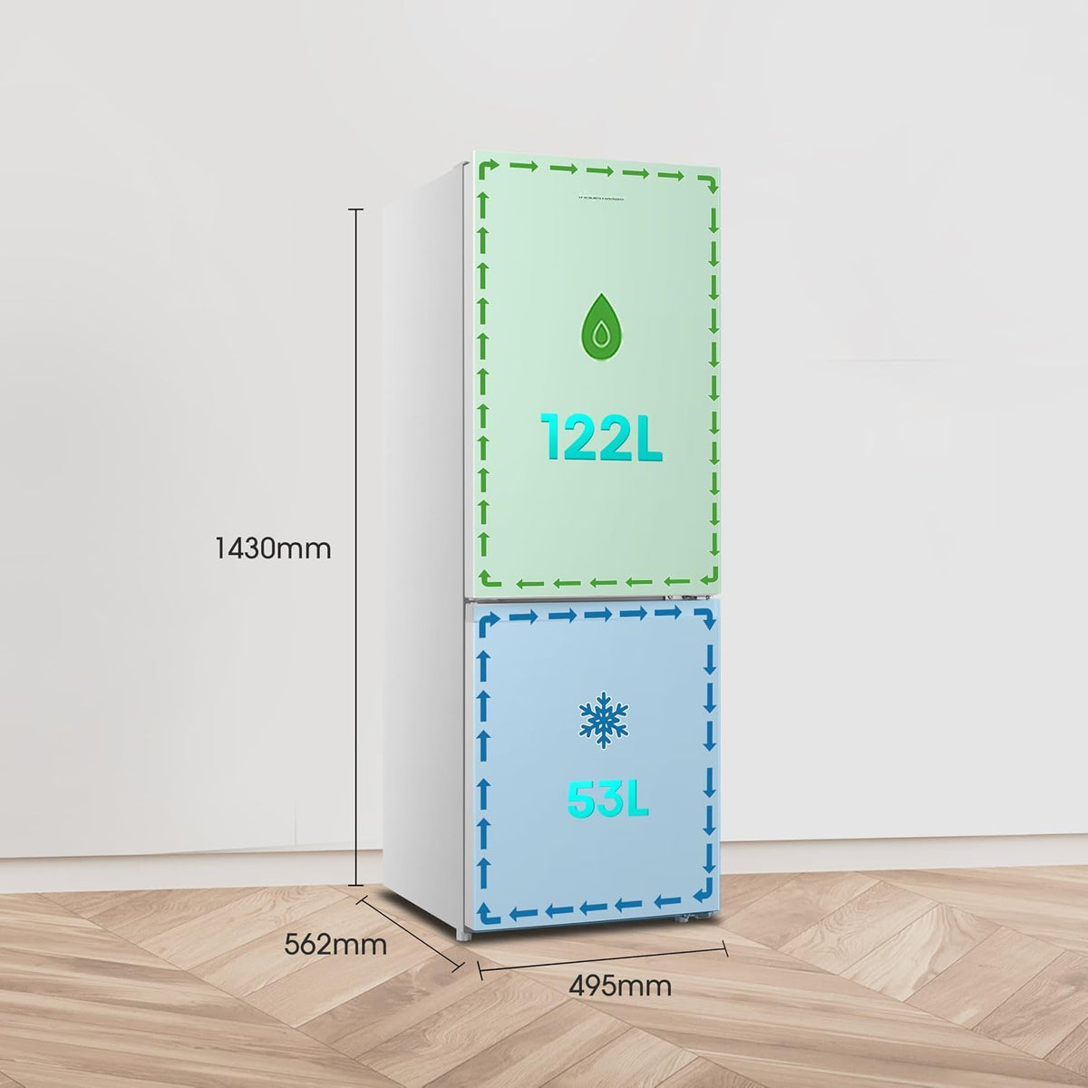 Freestanding 60/40 Split Fridge Freezer 175L White - View 3