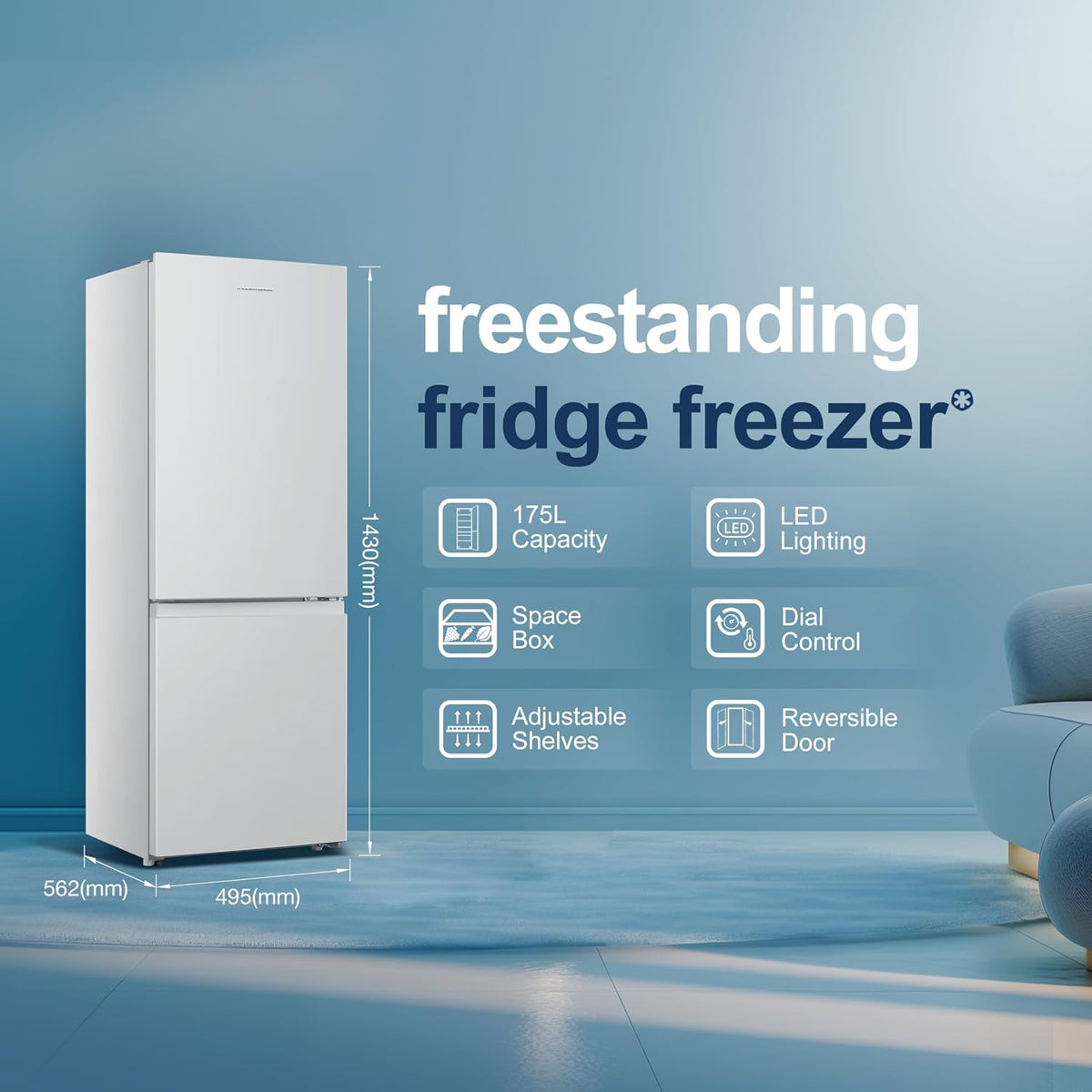 Freestanding 60/40 Split Fridge Freezer 175L White - View 2