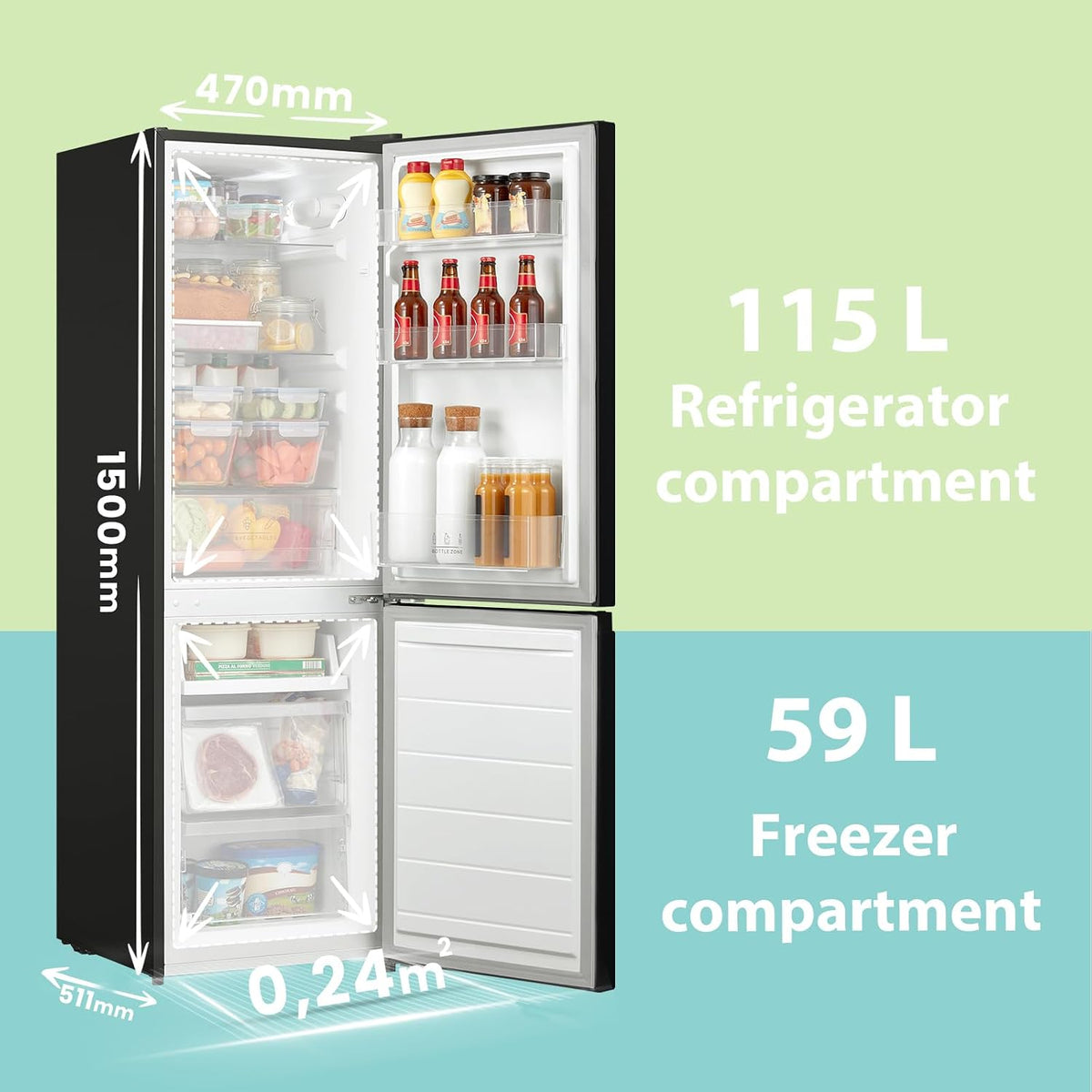 Freestanding Fridge Freezer 174L Black — image 2