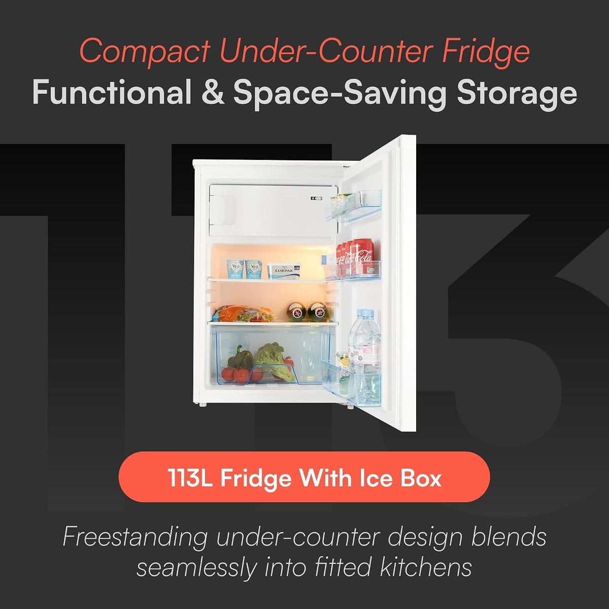 Freestanding Larder Fridge 113L 55cm With Ice Box White - View 2