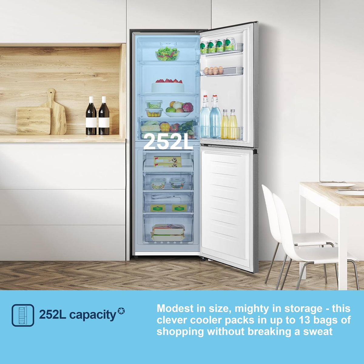 Freestanding Fridge Freezer 252L Silver - View 5
