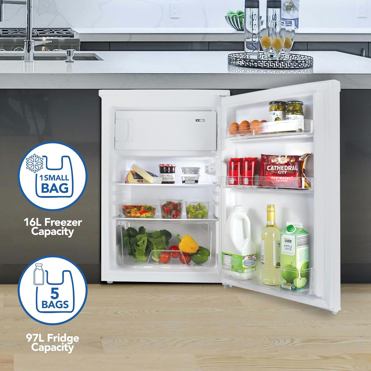 Under Counter Freestanding Fridge 97L White - View 4