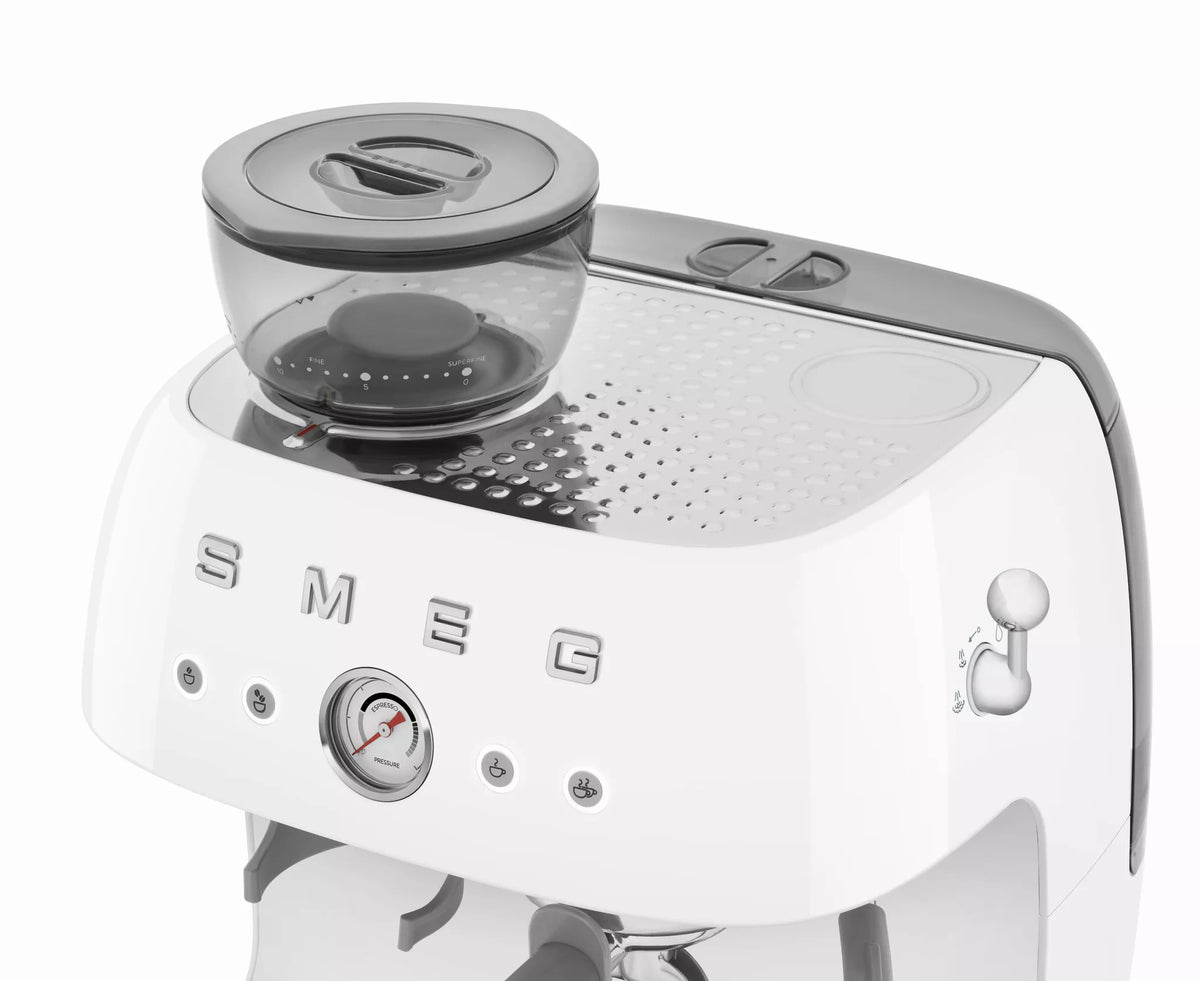 Smeg EGF03WHUK Retro Espresso Coffee Machine with Grinder White - View 5