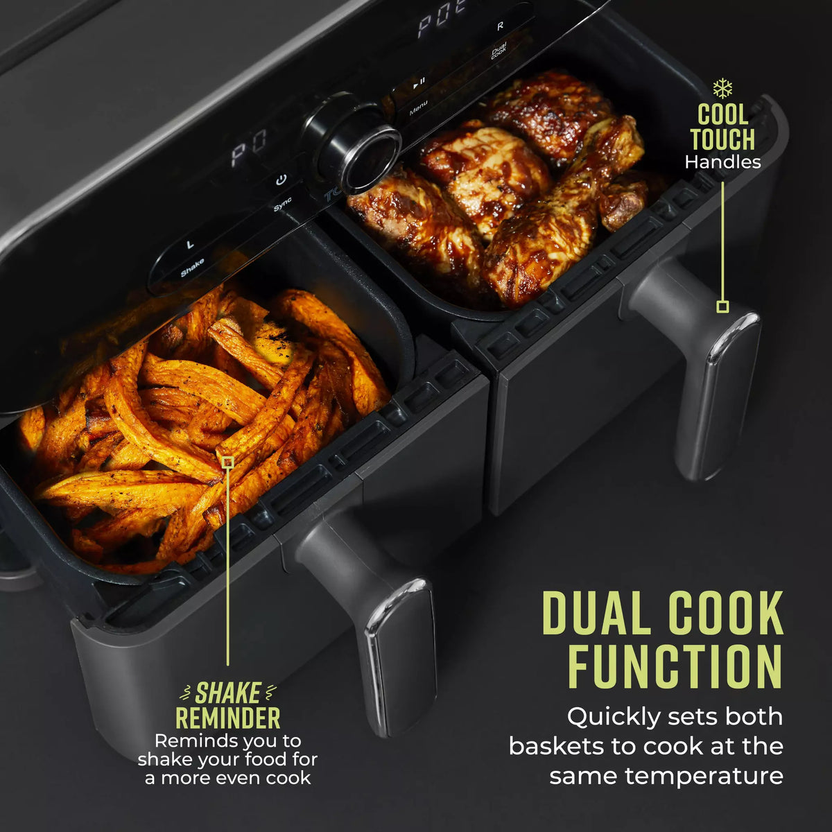Tower T17138 Vortx Elite Dual Basket Air Fryer 10.4L Grey — image 3