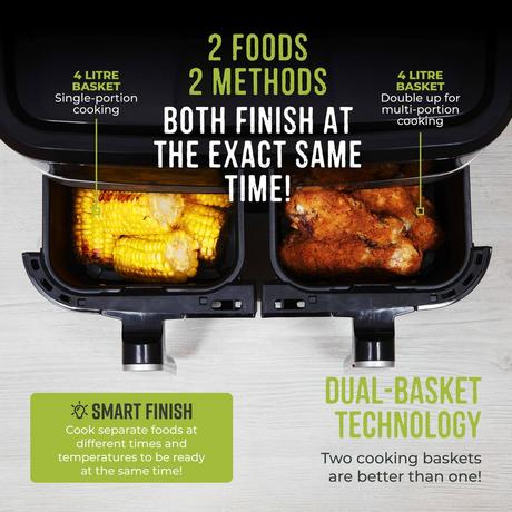 Tower Vortx Vizion T17151 Dual Basket Air Fryer 8L Black - View 3