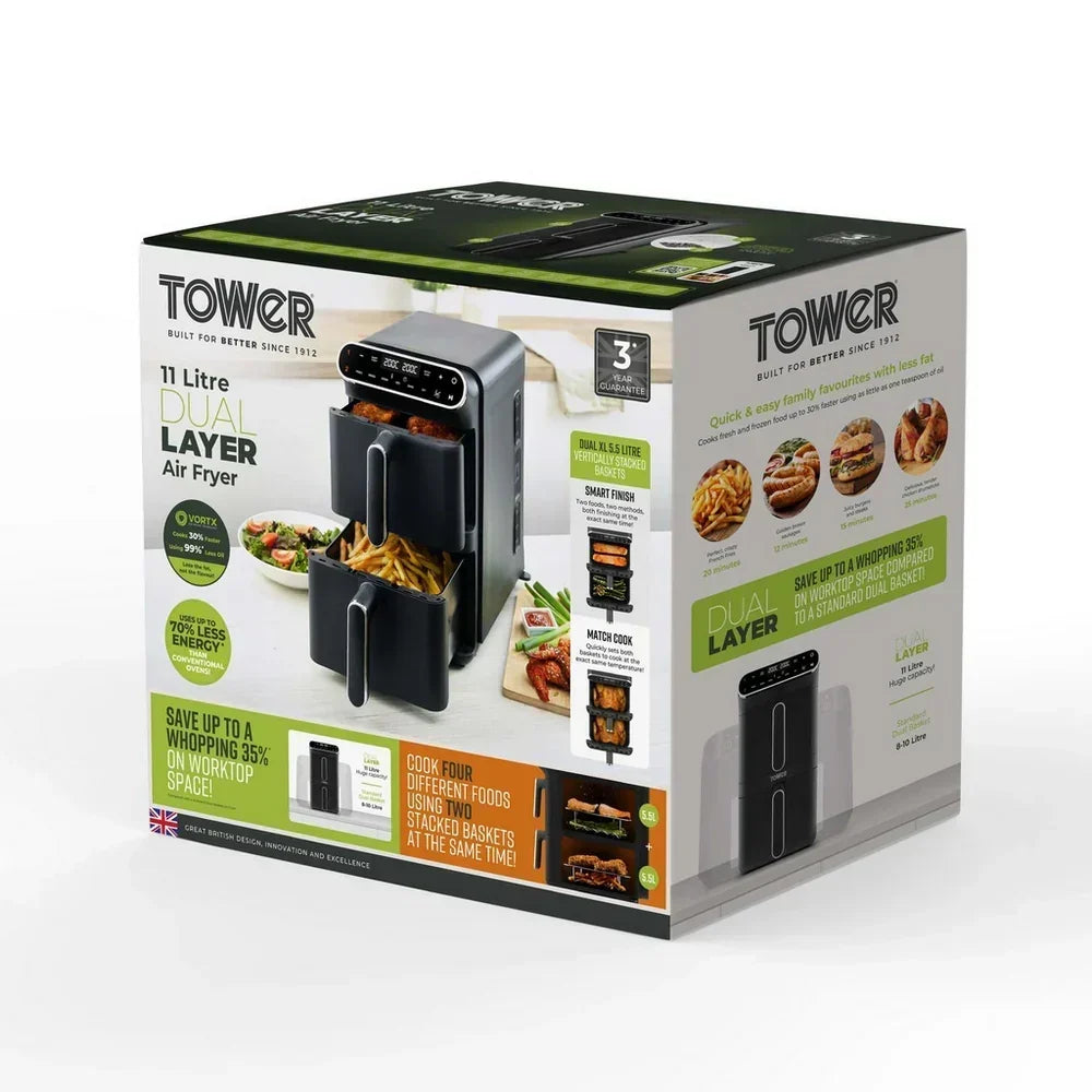 Tower T17190 Vortx Dual Layer Air Fryer 11L Black — image 8